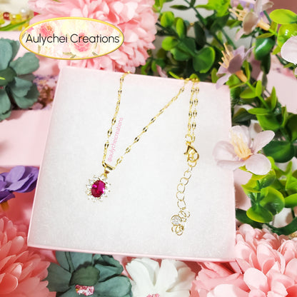 Magenta Cubic Zirconia Oval Pendant Necklace