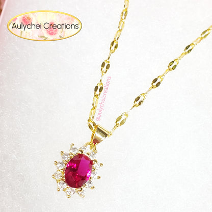 Magenta Cubic Zirconia Oval Pendant Necklace