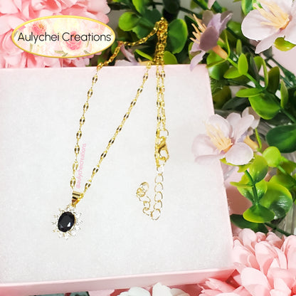 Onyx Cubic Zirconia Oval Pendant Necklace