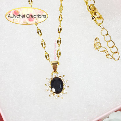 Onyx Cubic Zirconia Oval Pendant Necklace