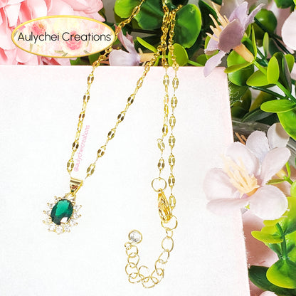 Emerald Cubic Zirconia Oval Pendant Necklace