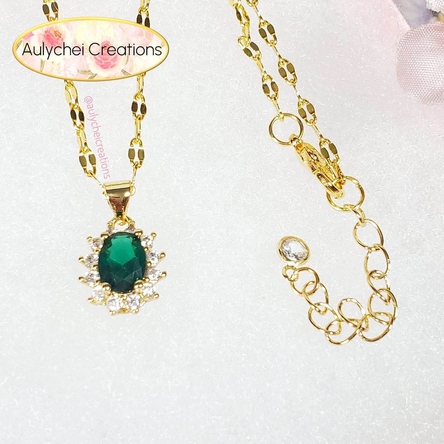 Emerald Cubic Zirconia Oval Pendant Necklace