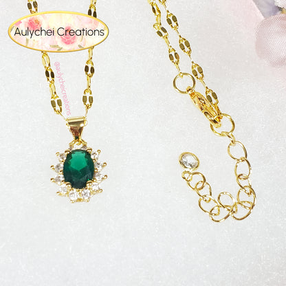 Emerald Cubic Zirconia Oval Pendant Necklace