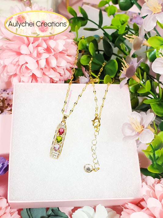 Oblong Tri-Color Cubic Zirconia Pendant Necklace