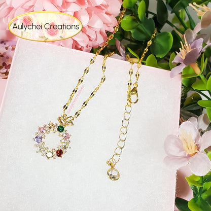 Round Multi-Color Cubic Zirconia Pendant Necklace