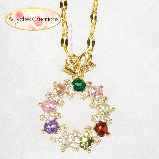 Round Multi-Color Cubic Zirconia Pendant Necklace