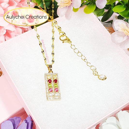 Rectangle Multi-Color Cubic Zirconia Pendant Necklace