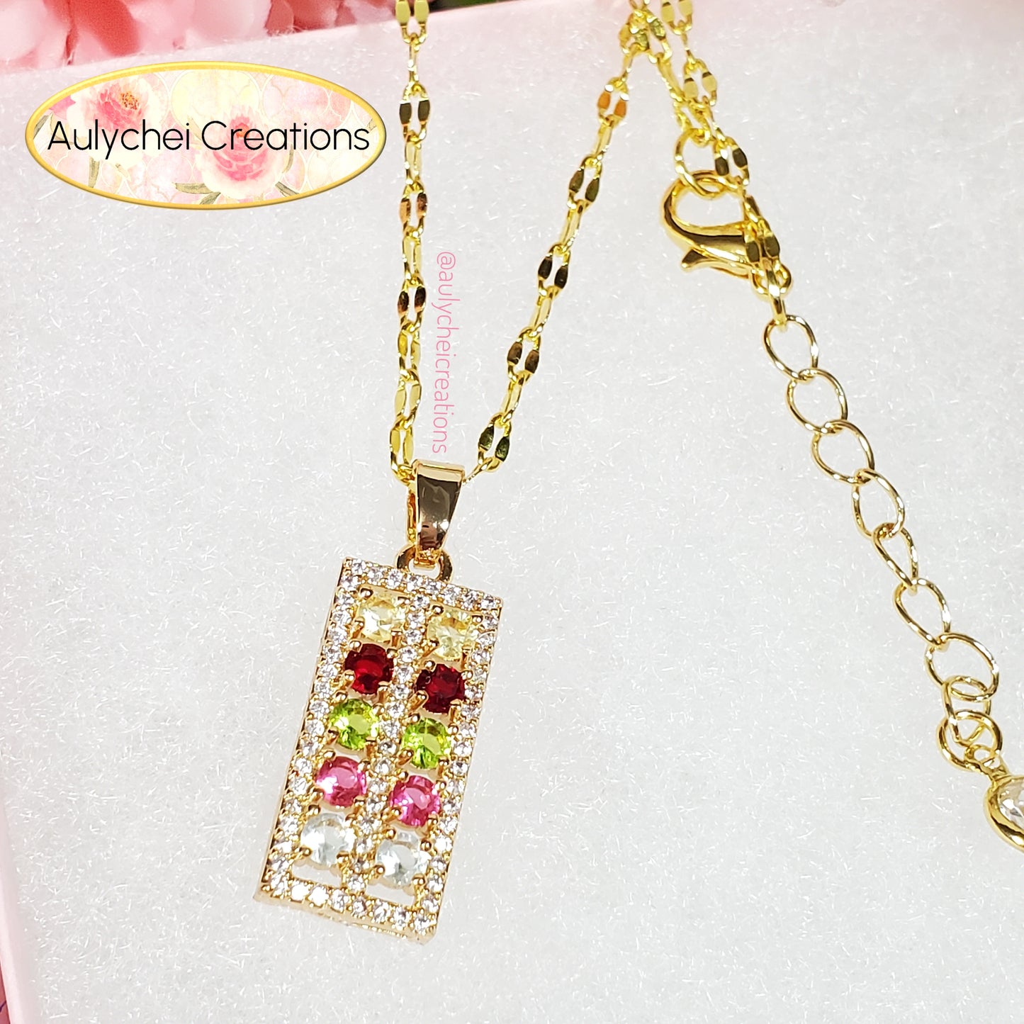 Rectangle Multi-Color Cubic Zirconia Pendant Necklace