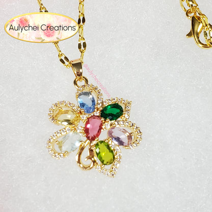 Flower Multi-Color Cubic Zirconia Pendant Necklace