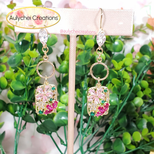 Cubic Zirconia Flower Pendant Round Hook Earrings