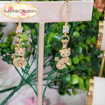 Cat Cubic Zirconia Dainty Drop Earrings