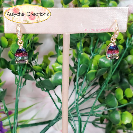 Multi-Color Gradient Cubic Zirconia Dainty Drop Earrings