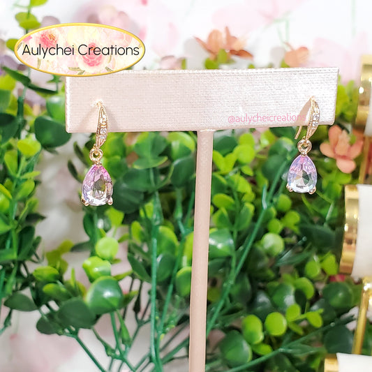 Pink Cubic Zirconia Dainty Drop Earrings
