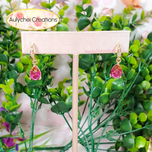 Magenta Cubic Zirconia Dainty Drop Earrings