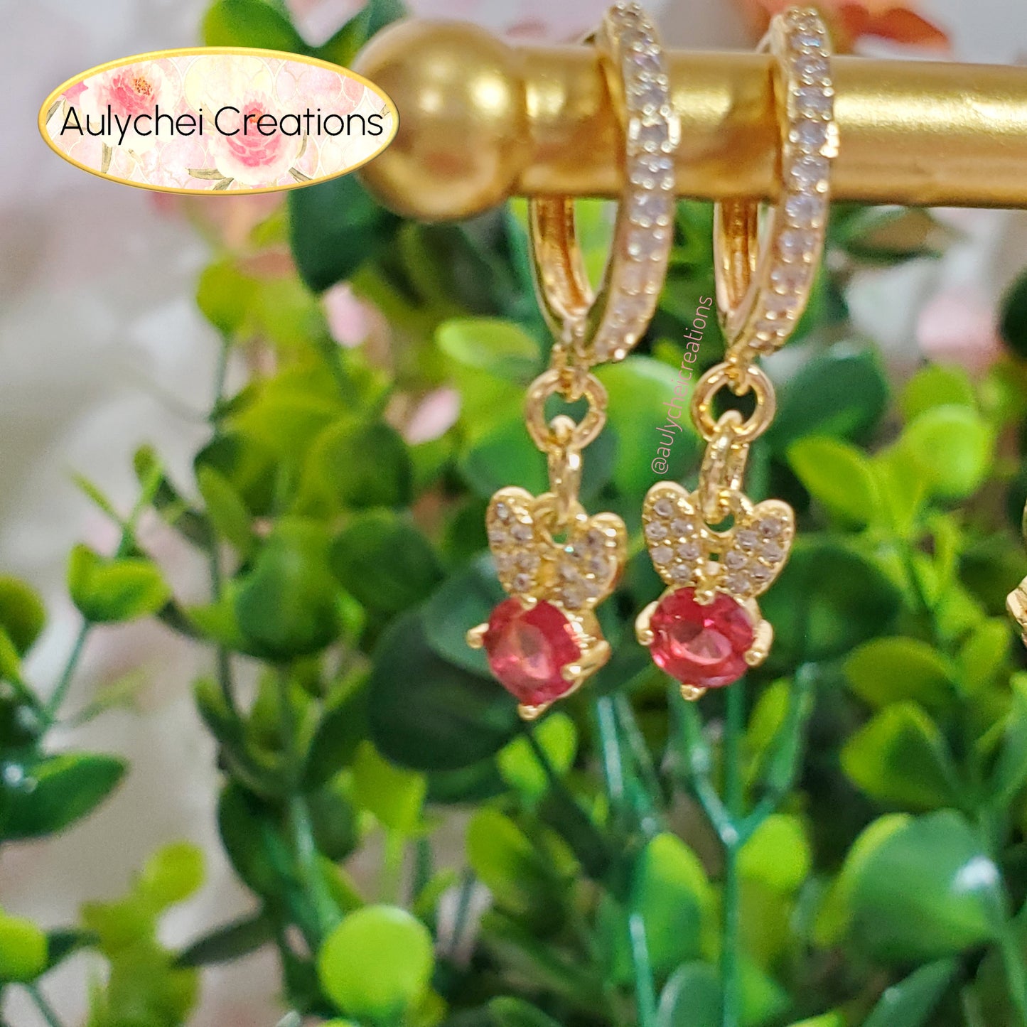 Ruby Bunny Cubic Zirconia Dainty Drop Earrings