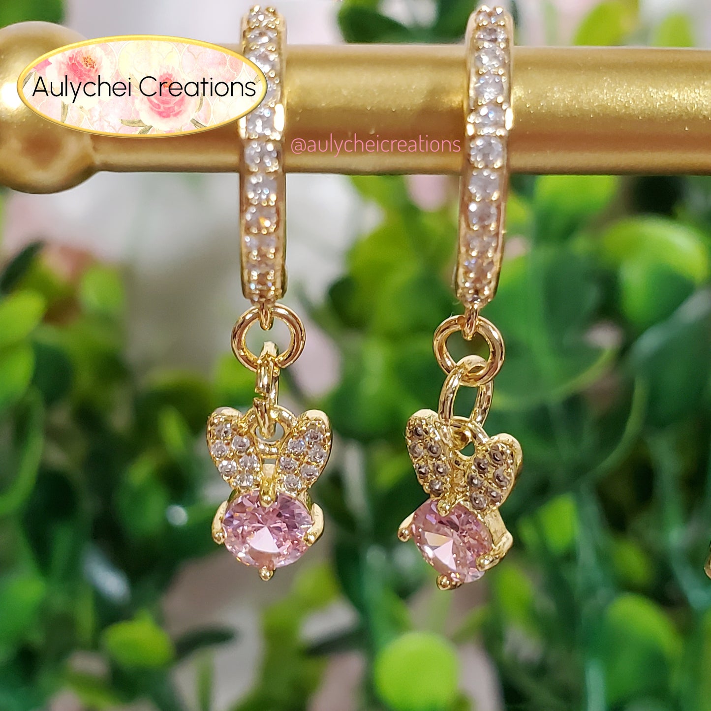 Pink Bunny Cubic Zirconia Dainty Drop Earrings