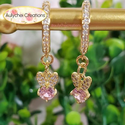 Pink Bunny Cubic Zirconia Dainty Drop Earrings