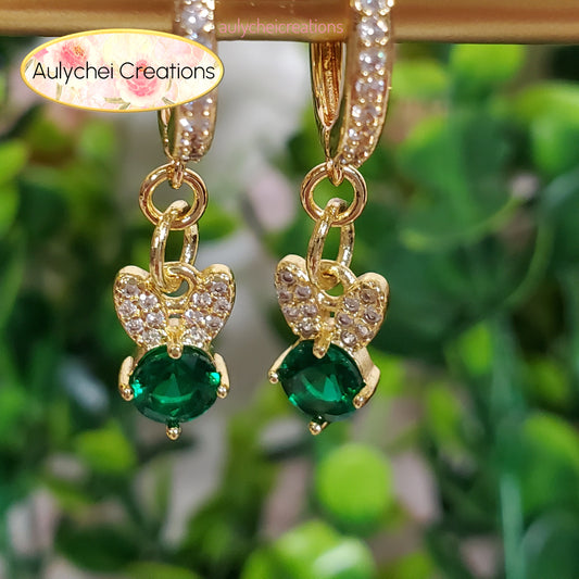 Emerald Bunny Cubic Zirconia Dainty Drop Earrings