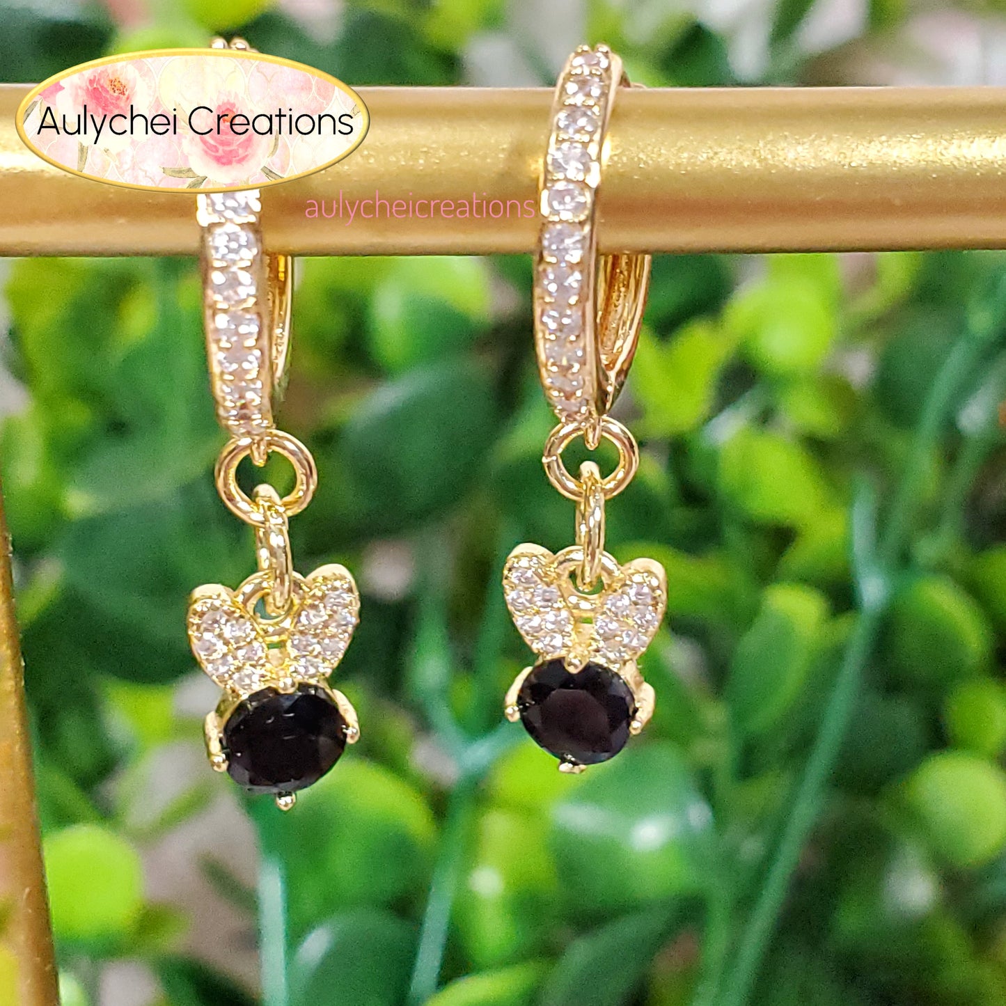 Onyx Bunny Cubic Zirconia Dainty Drop Earrings
