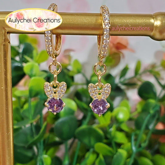 Violet Bunny Cubic Zirconia Dainty Drop Earrings