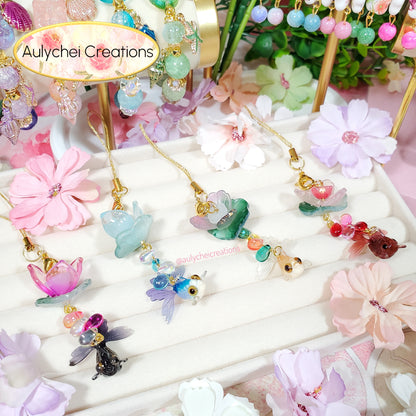 Red Goldfish Lotus Flower Glass Bead Keychain 02