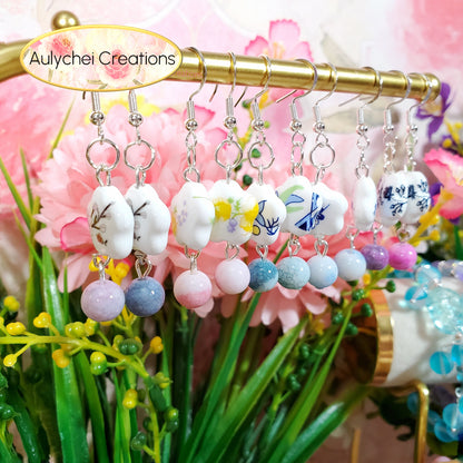 Red Flower Ceramic Dangle Earrings