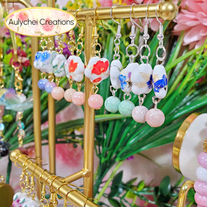 Red Flower Ceramic Dangle Earrings