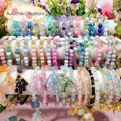 Rainbow Bamboo Glass Bead Wrap Bracelet Gold Bunny