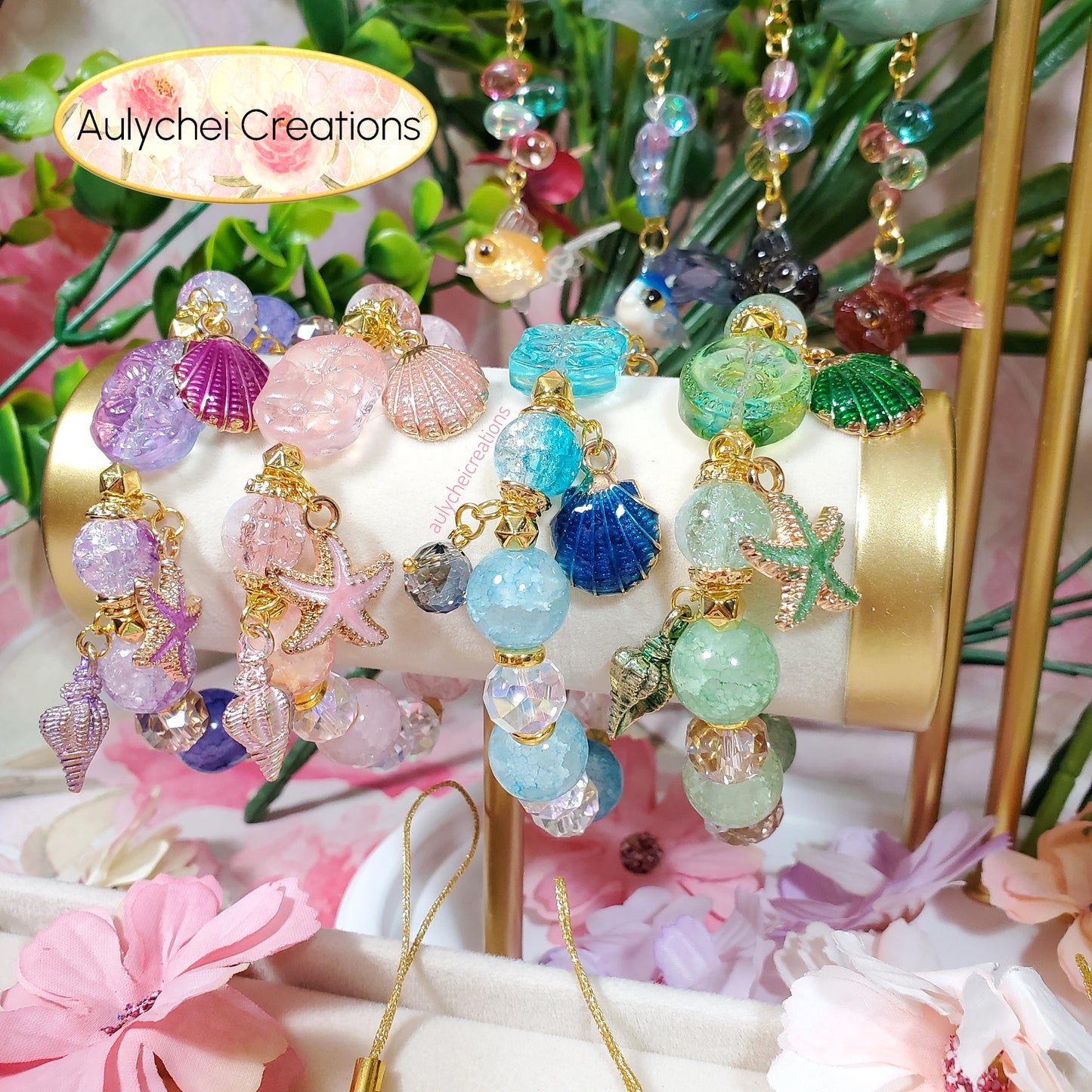 Green Ocean Seashell Charm Bracelet