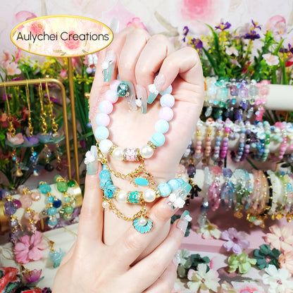 Gradient Ocean Beaded Crab Charm Bracelet