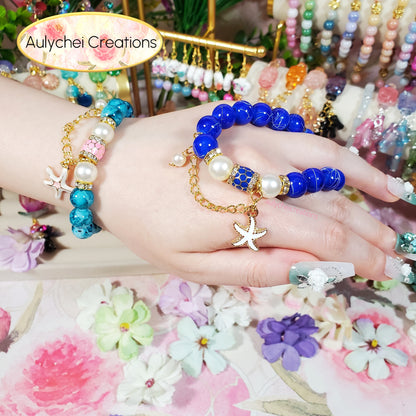 Gradient Ocean Beaded Crab Charm Bracelet