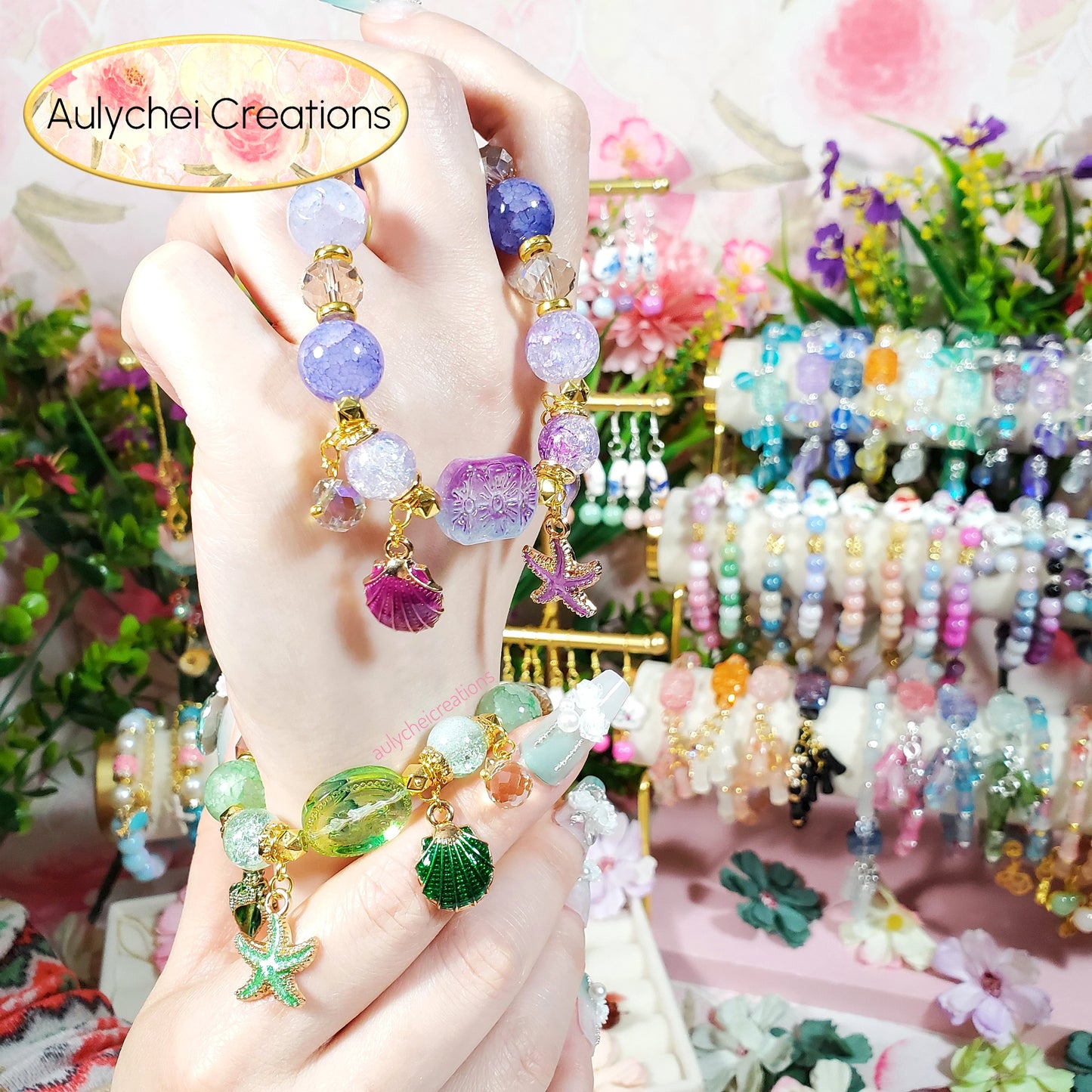 Green Ocean Seashell Charm Bracelet