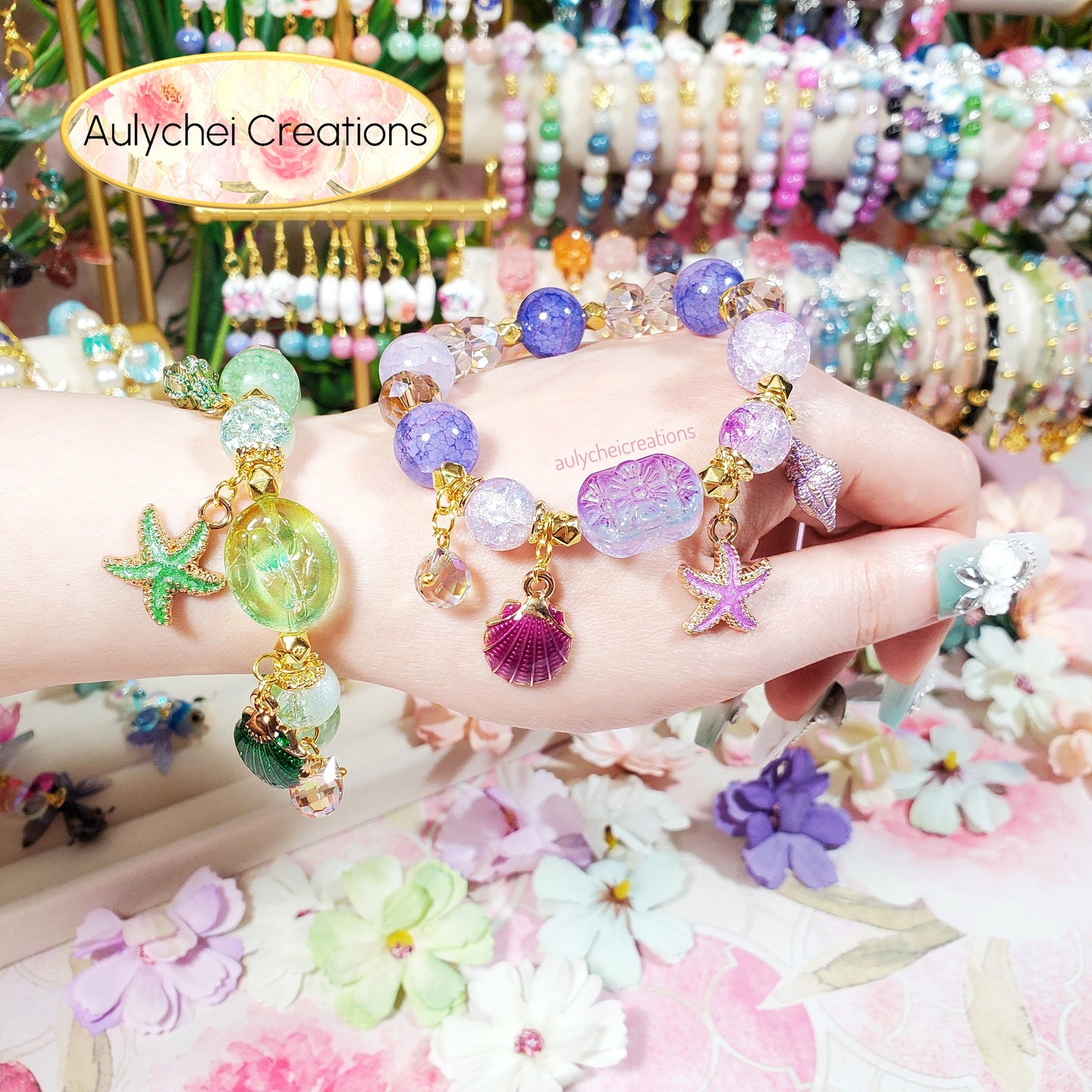 Green Ocean Seashell Charm Bracelet