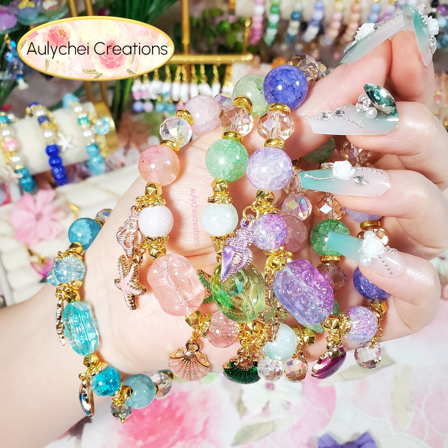 Green Ocean Seashell Charm Bracelet