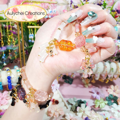 Blue Bamboo Glass Bead Bracelet Flower Pendant