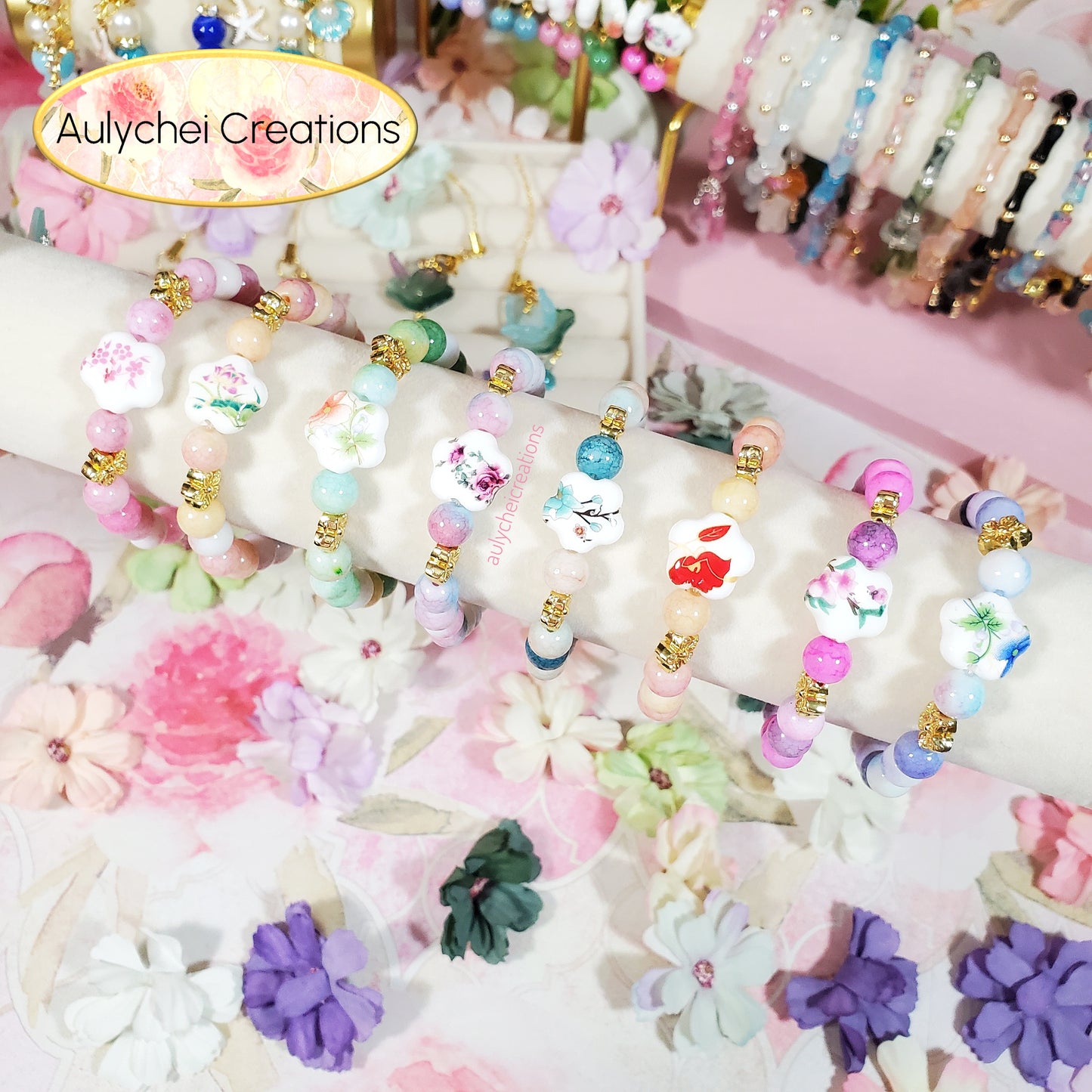 Lotus Ceramic Flower Bead Bracelet