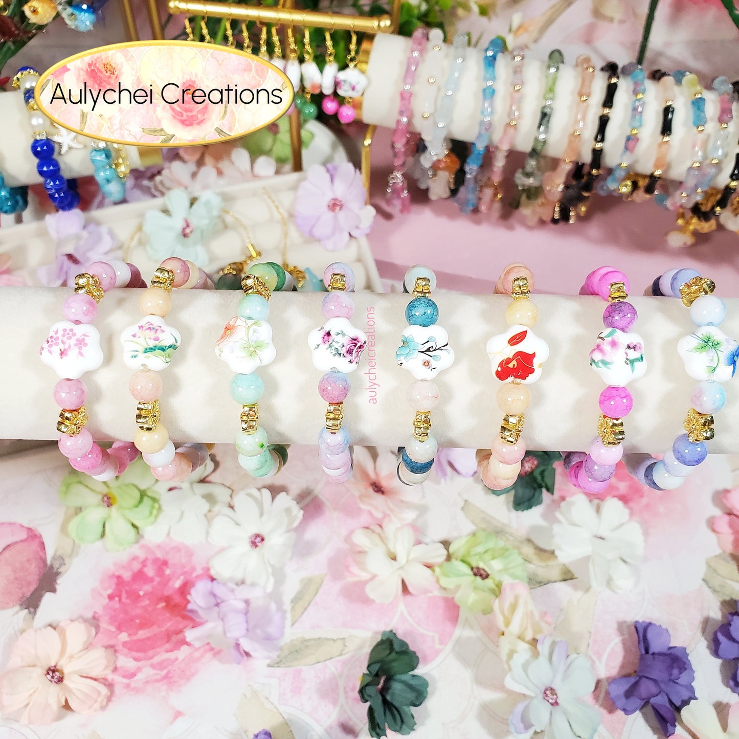 Lotus Ceramic Flower Bead Bracelet