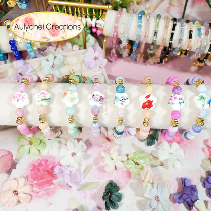 Lotus Ceramic Flower Bead Bracelet