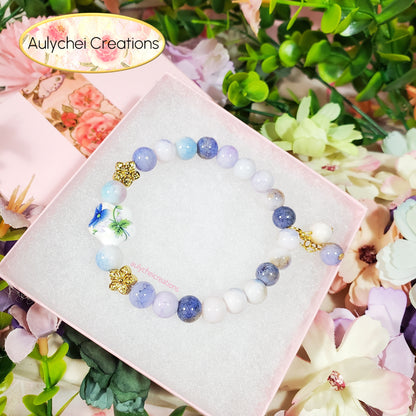 Blue Green Ceramic Flower Bead Bracelet