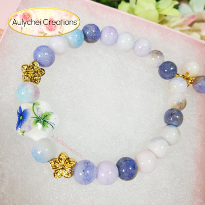 Blue Green Ceramic Flower Bead Bracelet