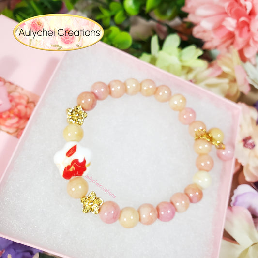 Red Ceramic Flower Bead Bracelet