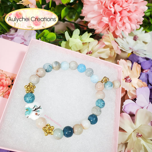 Turquoise Ceramic Flower Bead Bracelet