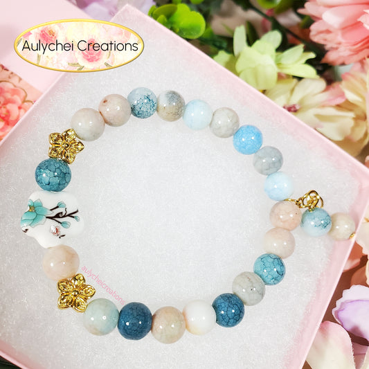 Turquoise Ceramic Flower Bead Bracelet