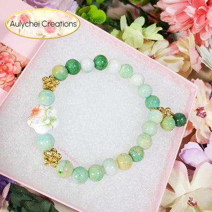 Green Ceramic Flower Bead Bracelet