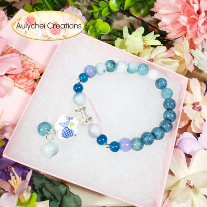 Blue Goldfish Ceramic Flower Bead Bracelet