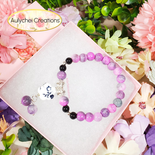 Dark Purple Ceramic Flower Bead Bracelet