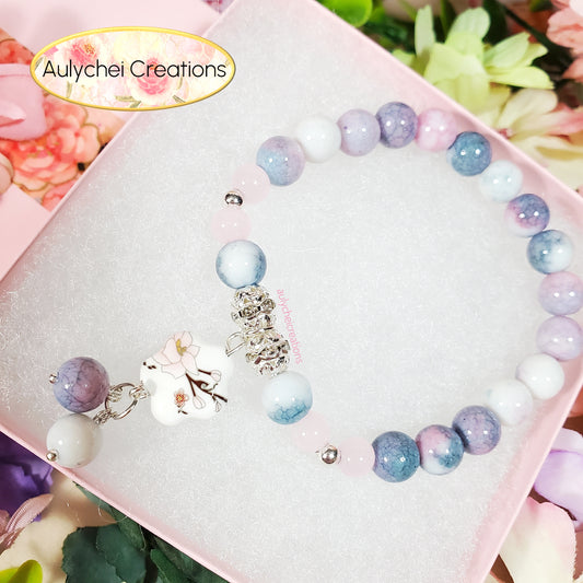 Pink Ceramic Flower Bead Bracelet