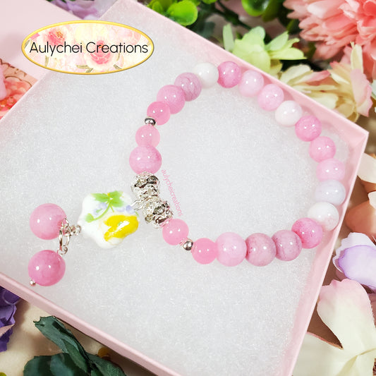 Yellow Ceramic Flower Bead Bracelet