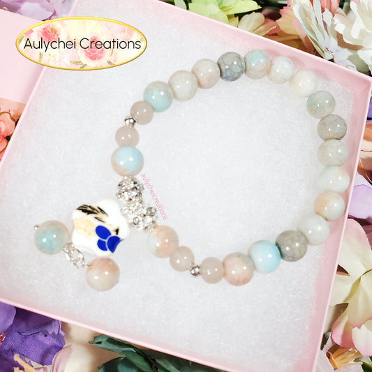 Blue Ceramic Flower Bead Bracelet