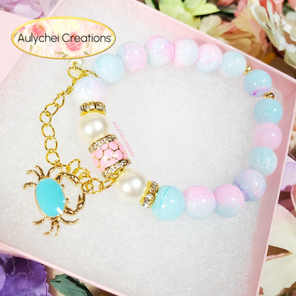 Gradient Ocean Beaded Crab Charm Bracelet